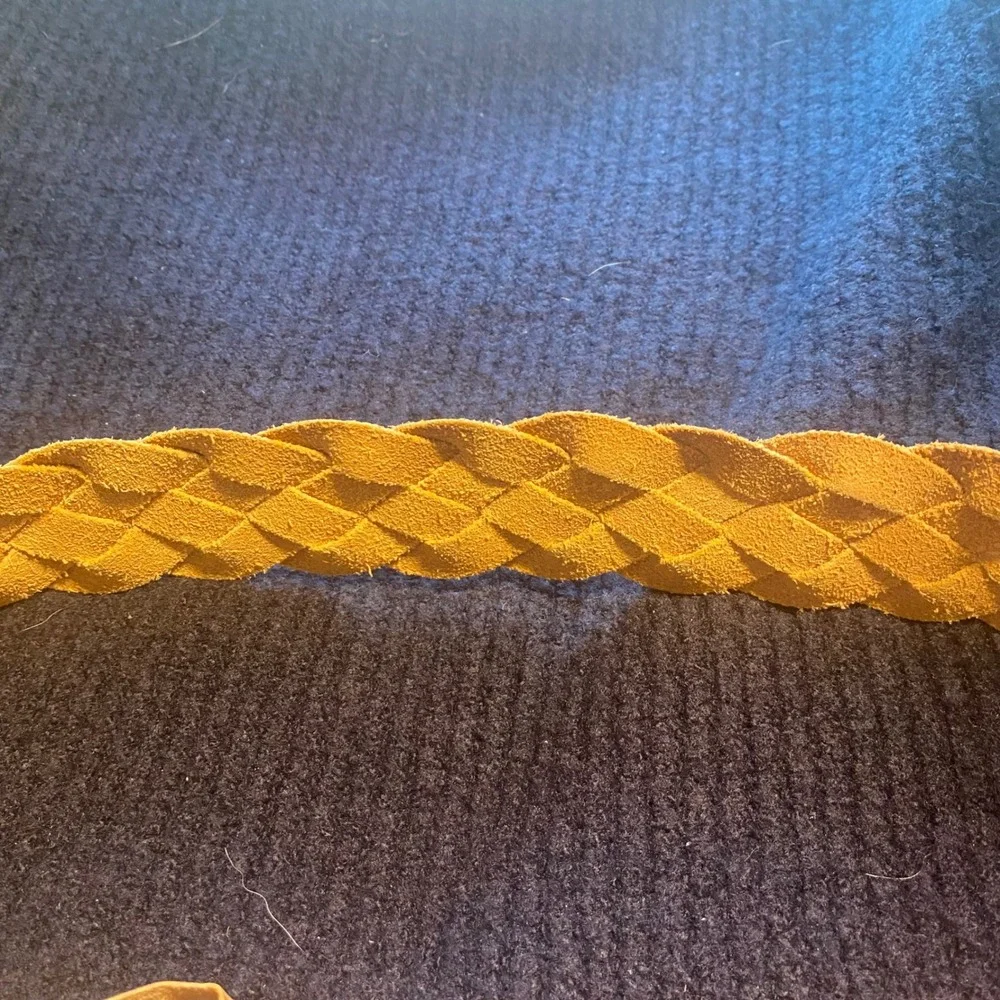 Tan Braided Leather Belt Wide Woven Waist Accessory Brass‎ Buckle Boho 45